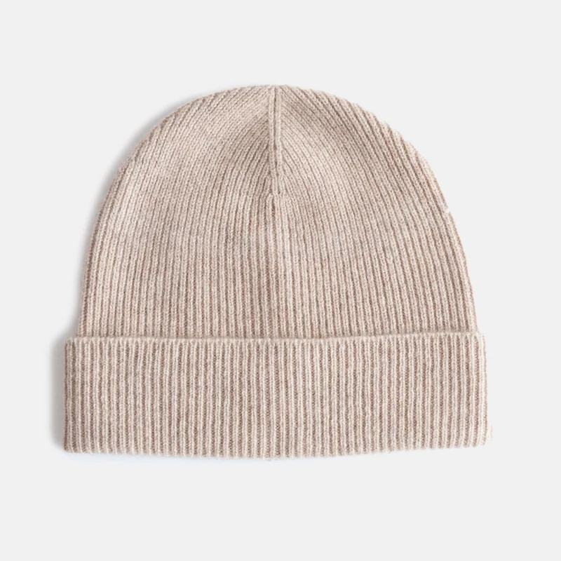 Taupe Rib Lightweight Cashmere Beanie Hat