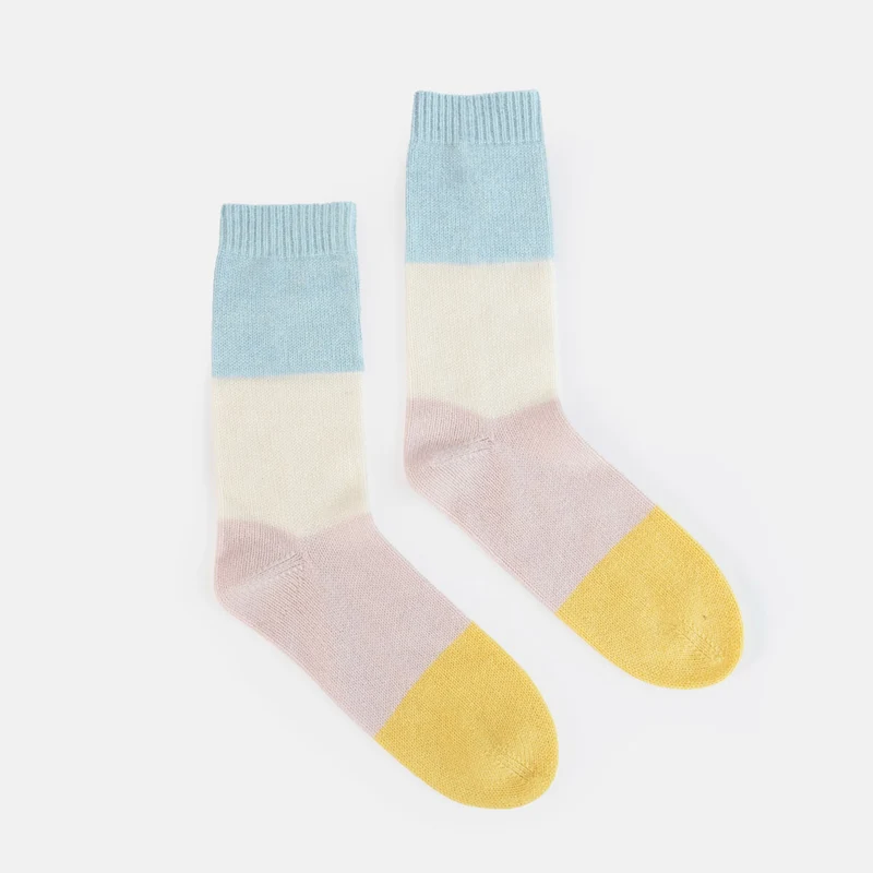 Blue/Cream/Pink/Yellow Stripe Organic Cashmere Bed Socks