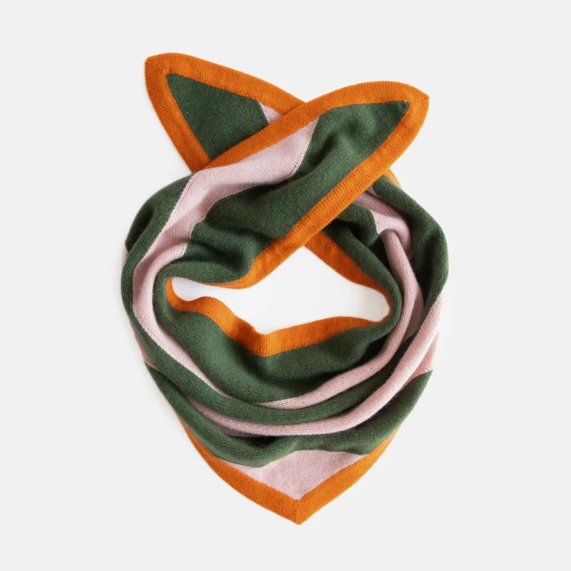 Pink/Khaki/Orange Stripe Cashmere Triangle Scarf