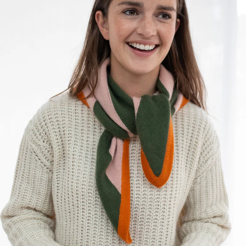 Pink/Khaki/Orange Stripe Cashmere Triangle Scarf