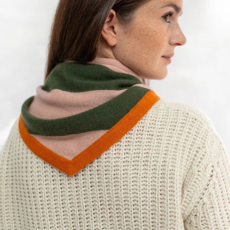 Pink/Khaki/Orange Stripe Cashmere Triangle Scarf