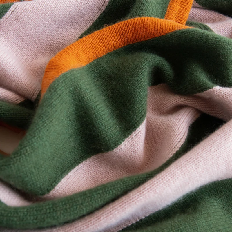 Pink/Khaki/Orange Stripe Cashmere Triangle Scarf