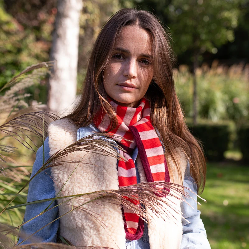 Red/Pink Stripe Cashmere Neck Scarf