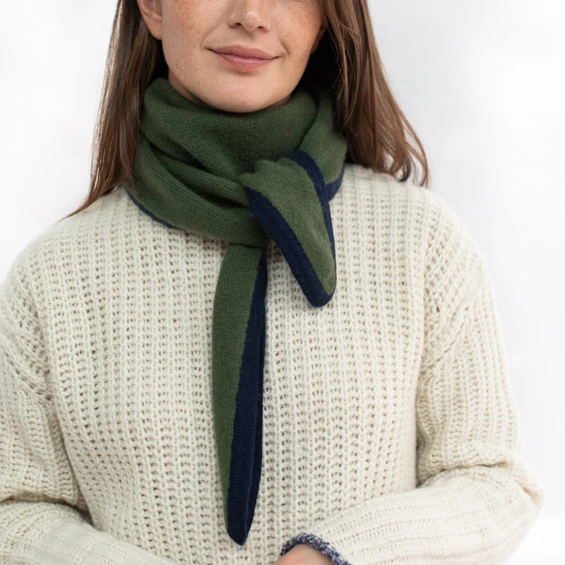 Khaki/Navy Cashmere Neck Scarf
