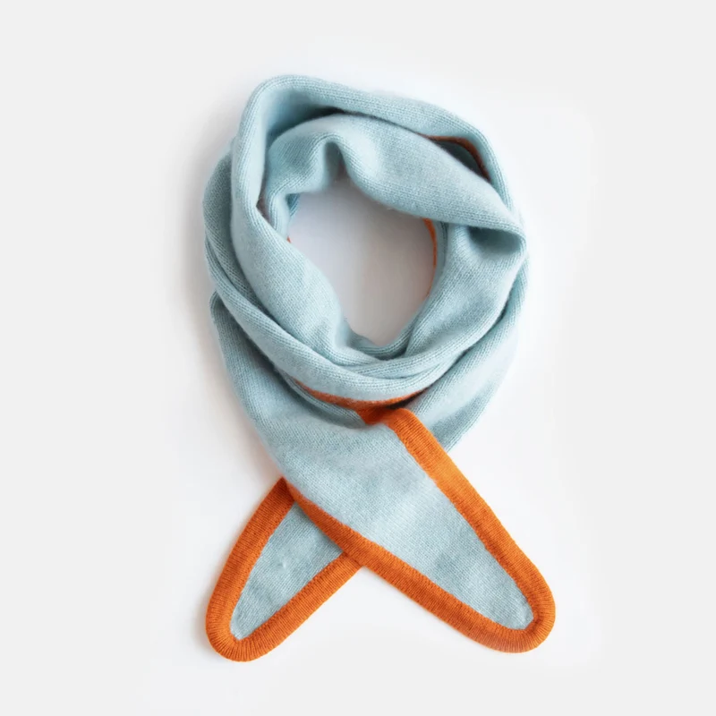 Light Blue/Orange Cashmere Neck Scarf