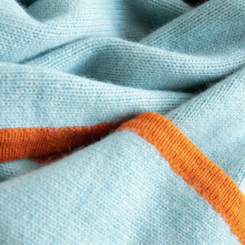 Light Blue/Orange Cashmere Neck Scarf