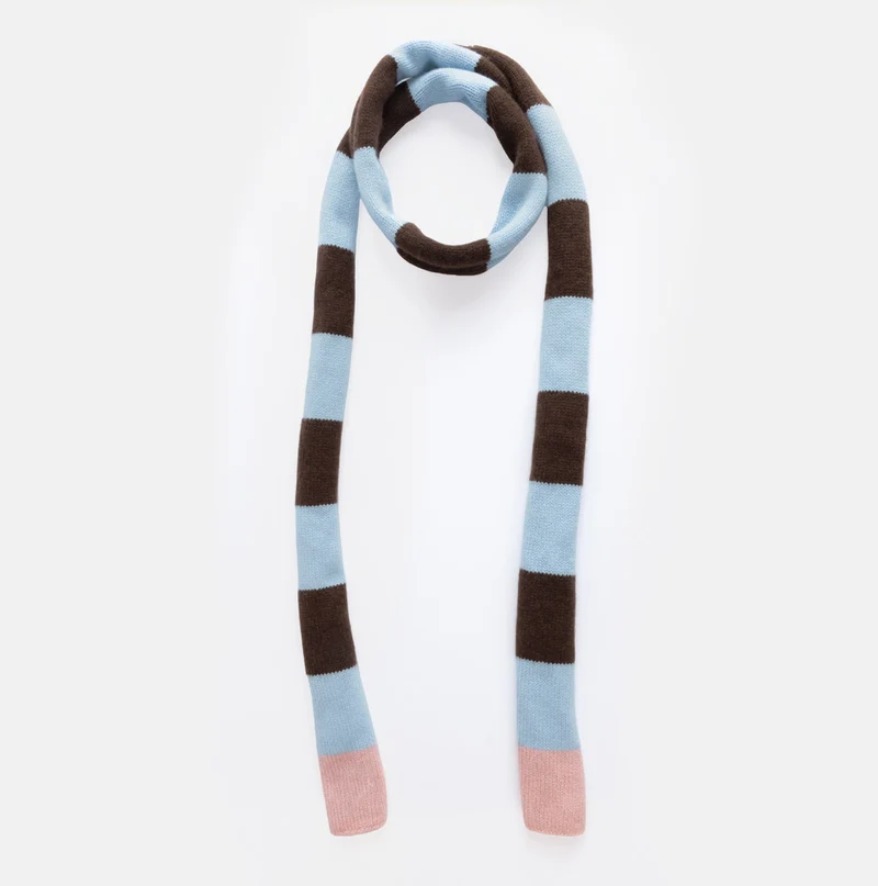 Arctic Blue, Brown & Pink Stripe Organic Cashmere Skinny Scarf