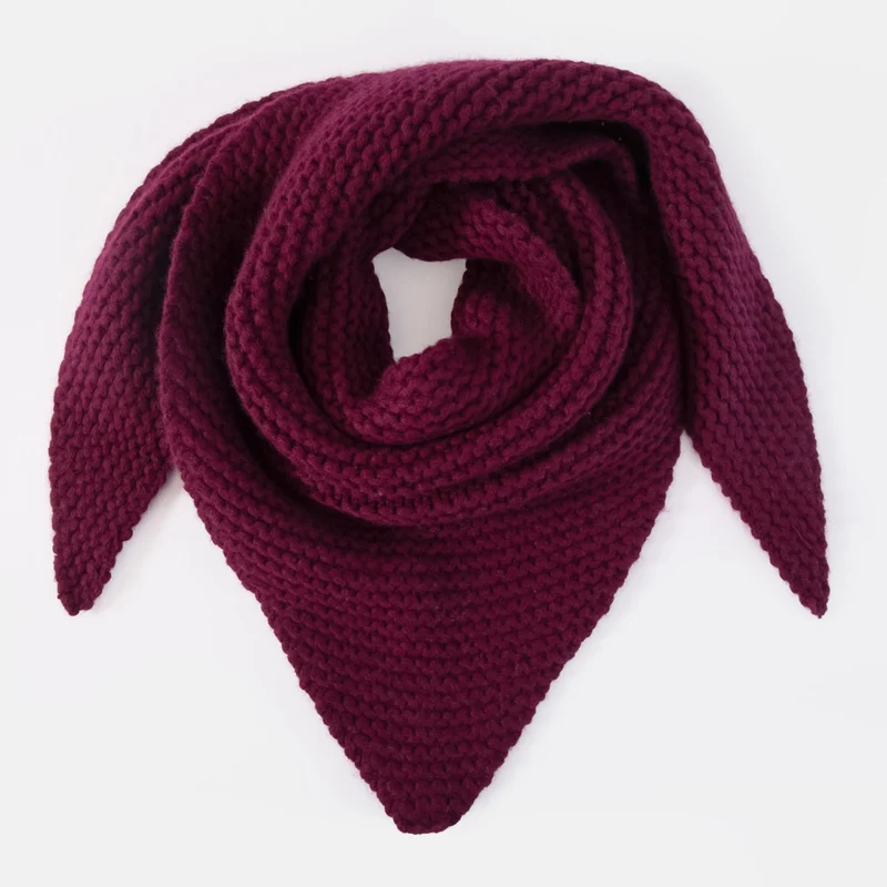 Burgundy Chunky Link Knit Organic Cashmere Triangle Scarf