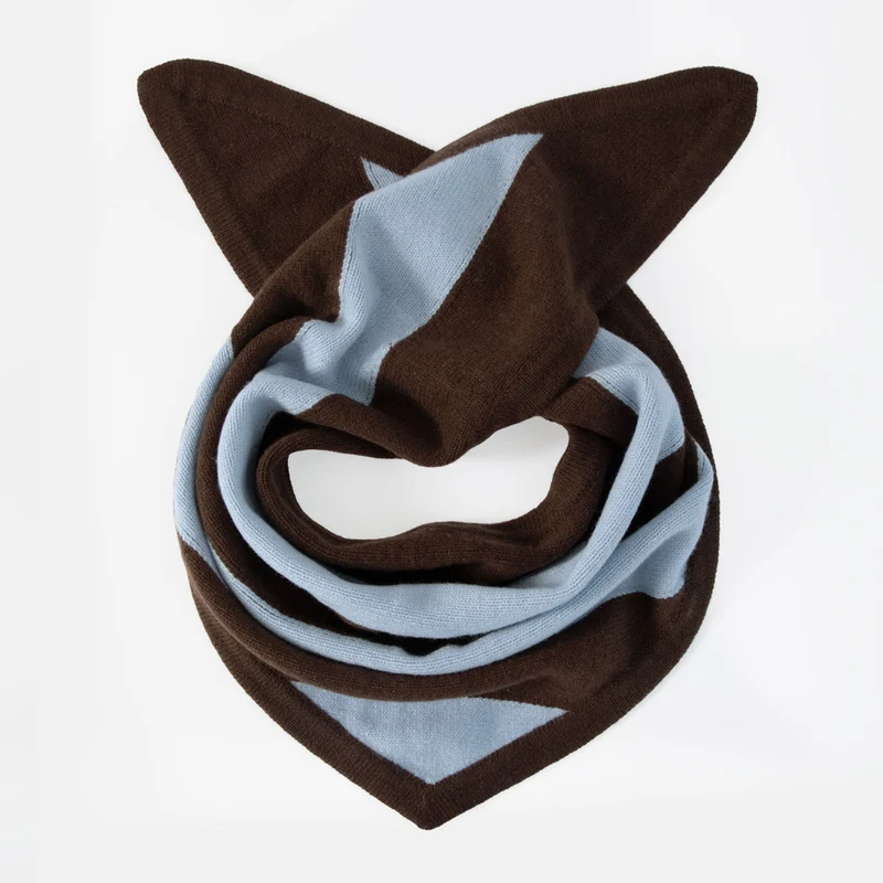 Arctic Blue & Brown Stripe Organic Cashmere Triangle Scarf