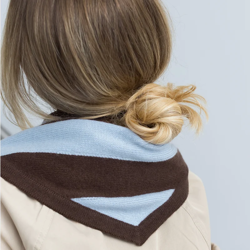 Arctic Blue & Brown Stripe Organic Cashmere Triangle Scarf