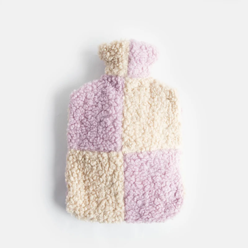 Lilac/Cream Check Borg Hot Water Bottle