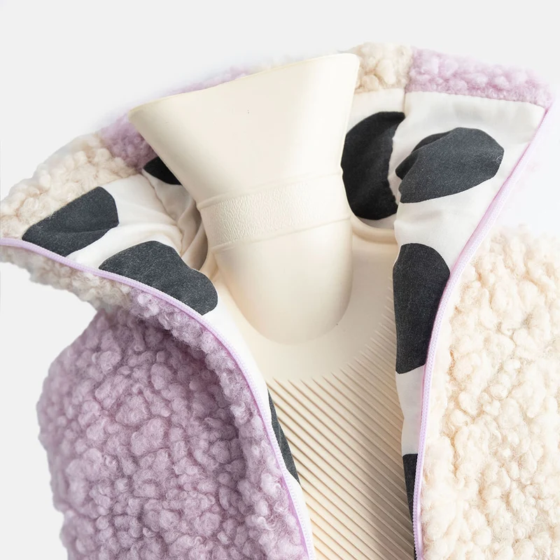 Lilac/Cream Check Borg Hot Water Bottle