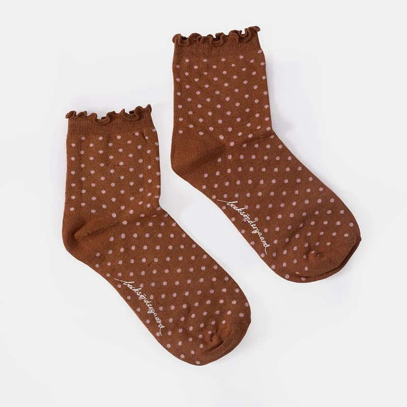 Mocha Brown Frilled Dot Socks
