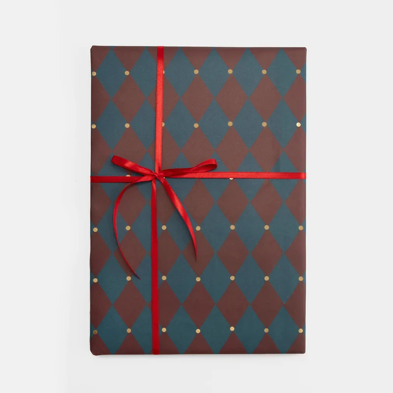 Blue & Burgundy Harlequin Diamond Wrapping Paper