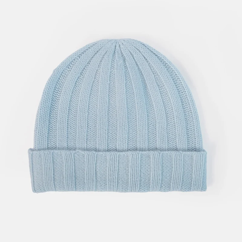 Arctic Blue Wide Rib Organic Cashmere Beanie Hat