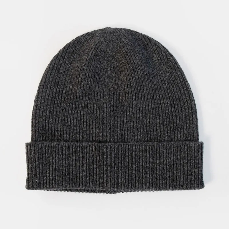 Grey Fine Rib Organic Cashmere Hat