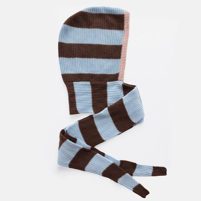 Arctic Blue & Brown Stripe Cashmere Hooded Scarf