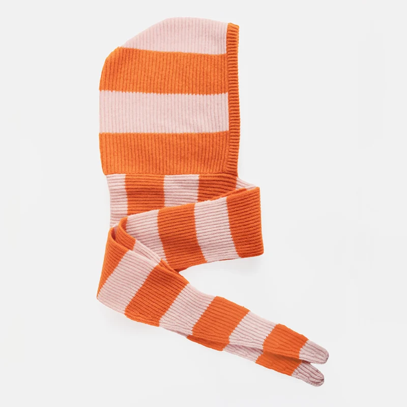 Pale Pink & Orange Stripe Cashmere Hooded Scarf