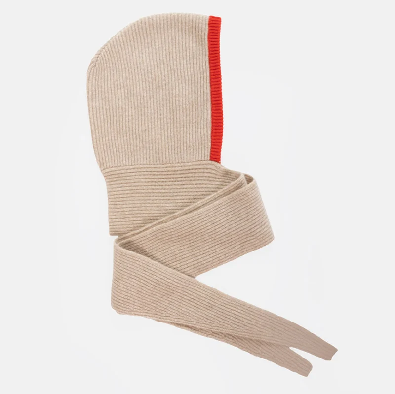Ludlow Taupe & Red Cashmere Hooded Scarf