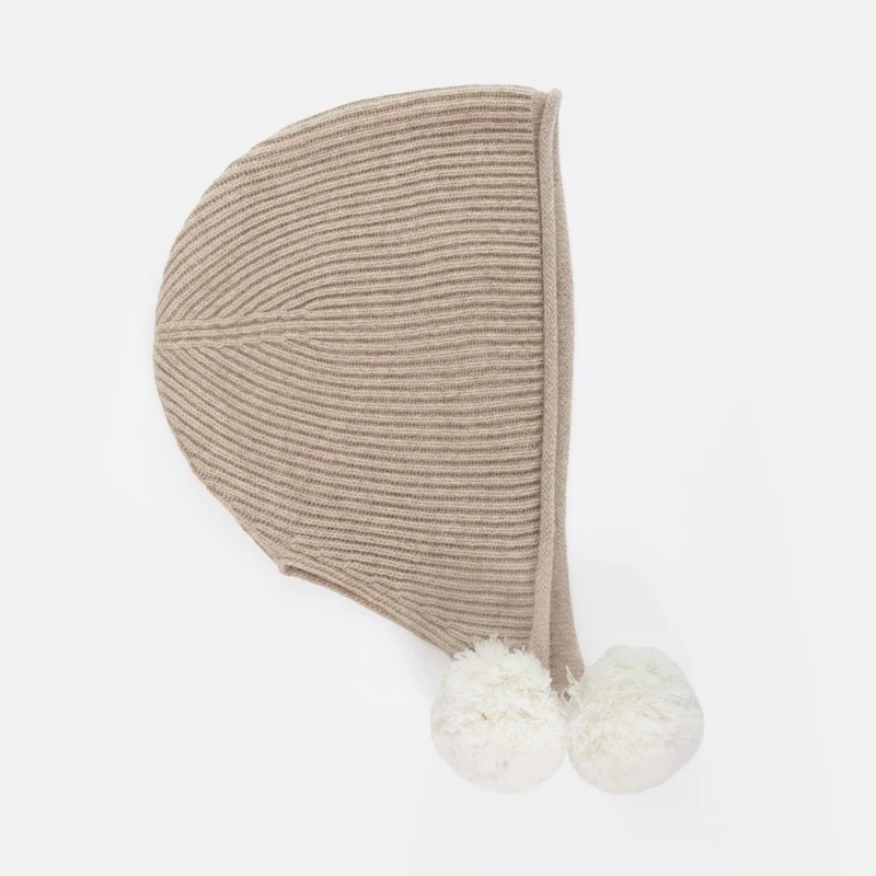 Ludlow Taupe Organic Cashmere Pom Pom Bonnet