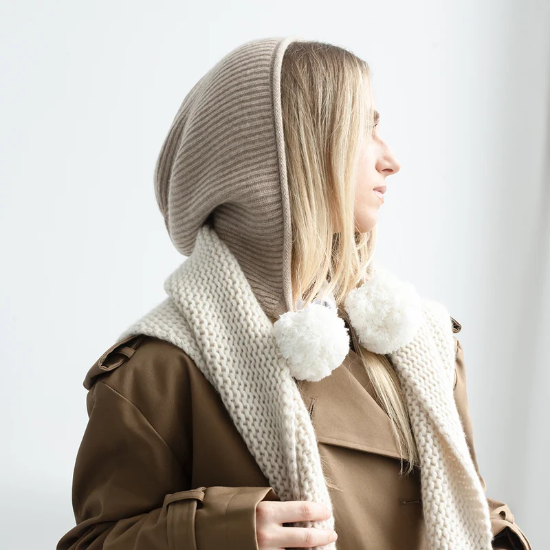 Ludlow Taupe Organic Cashmere Pom Pom Bonnet