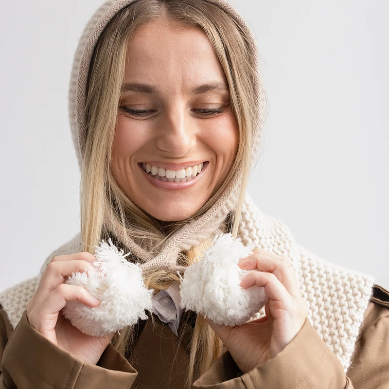 Ludlow Taupe Organic Cashmere Pom Pom Bonnet