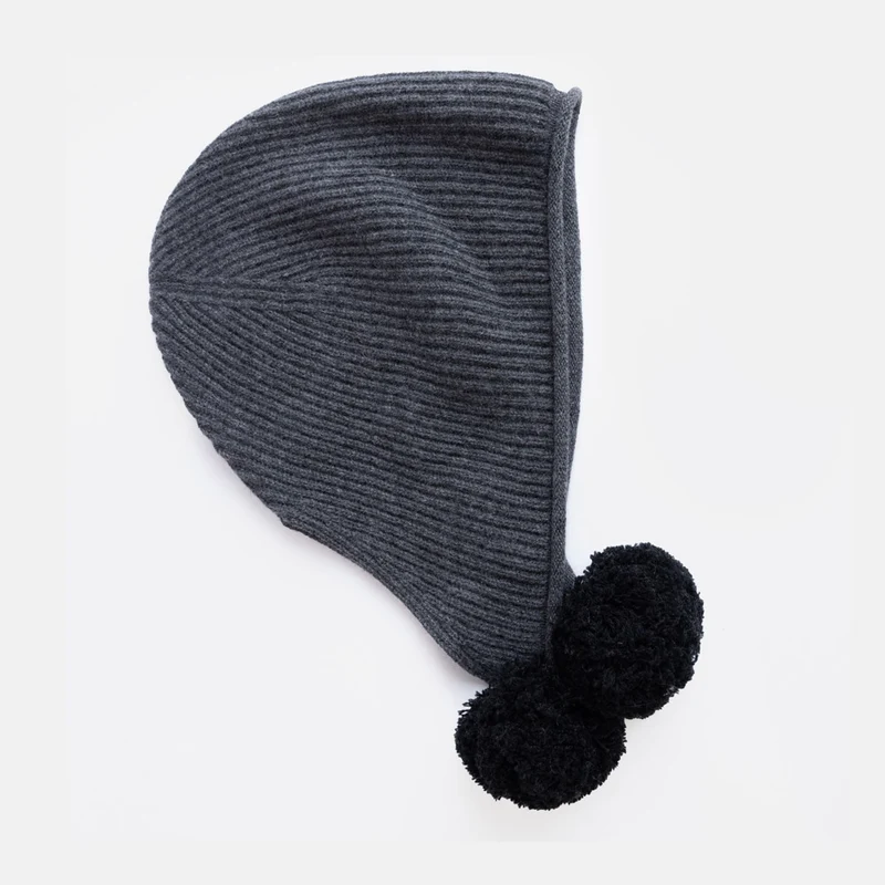 Grey Organic Cashmere Pom Pom Bonnet