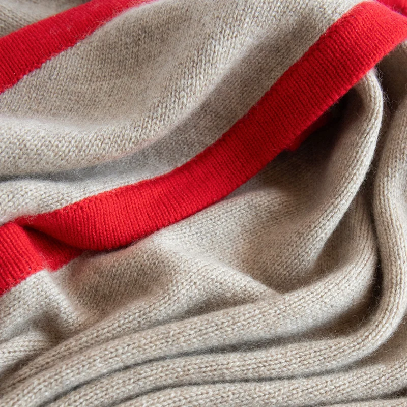 Camel/Red Cashmere Triangle Scarf