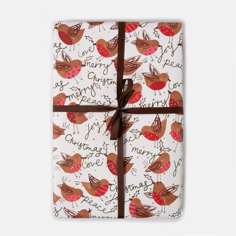 Robins & Christmas Script Wrapping Paper