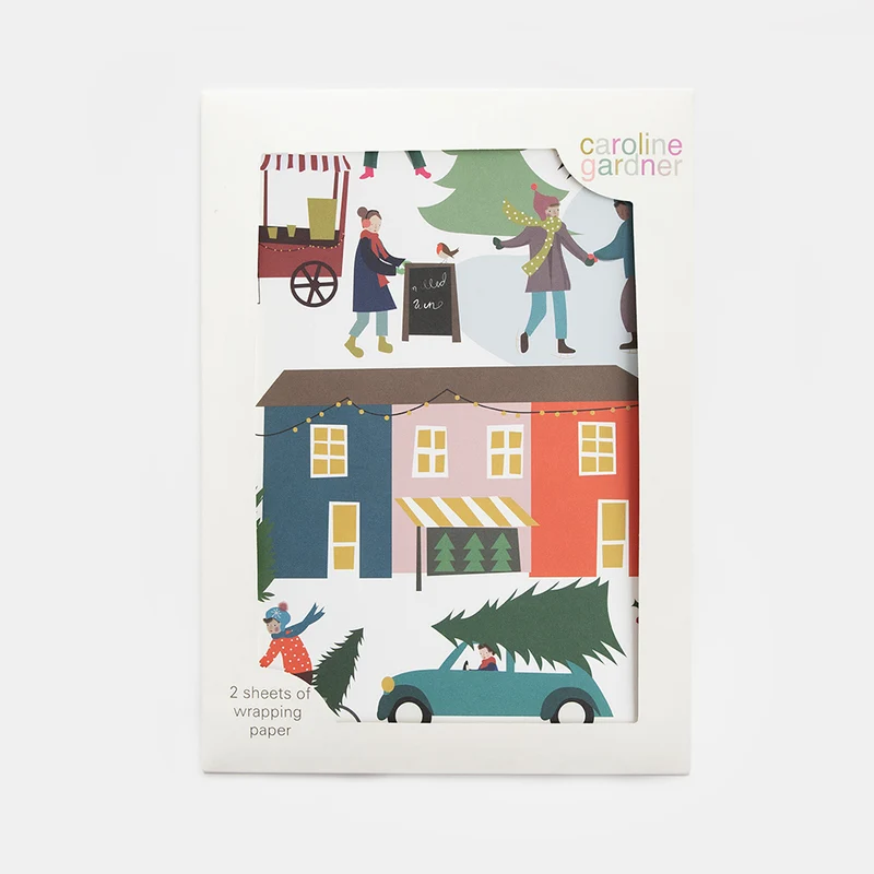 Festive Street Wrapping Paper Set of 2 Sheets