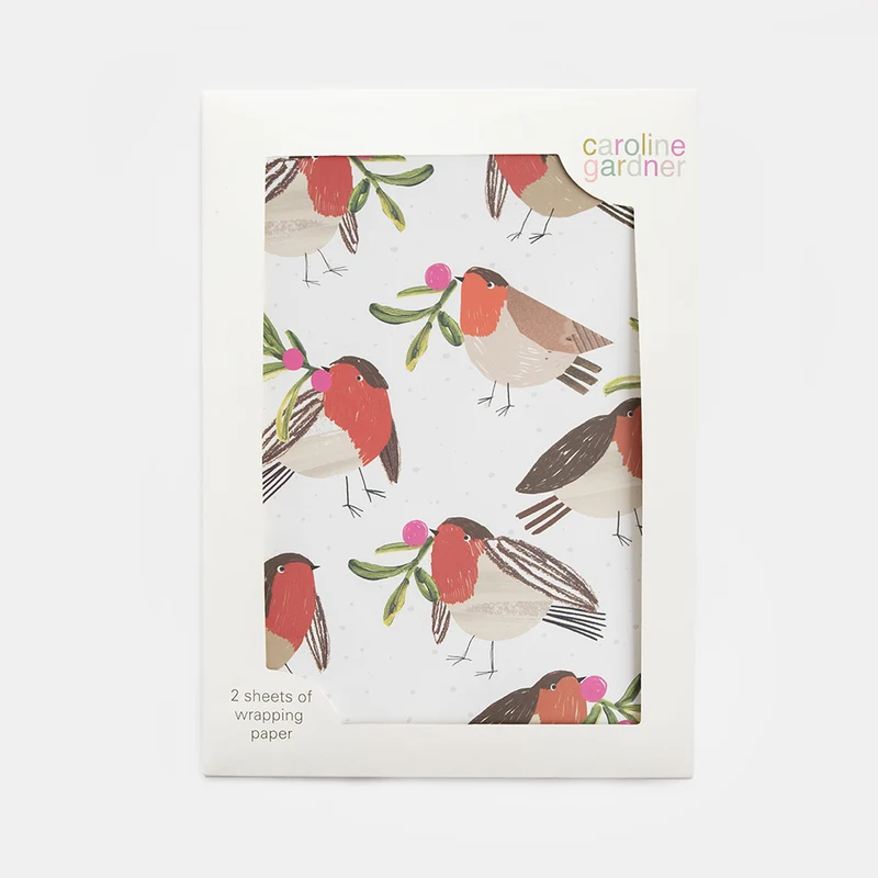 Robins With Mistletoe Wrapping Paper Set of 2 Sheets