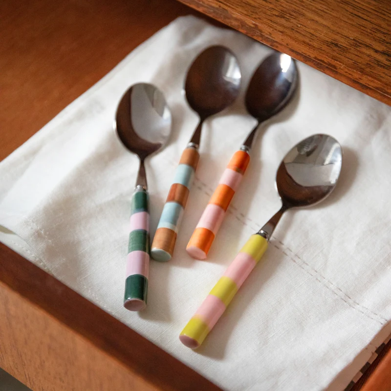 Multi Stripe Stoneware Teaspoons Set of 4