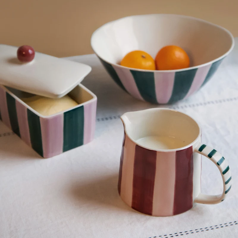 Wine & Pink Stripe Wide Milk Jug