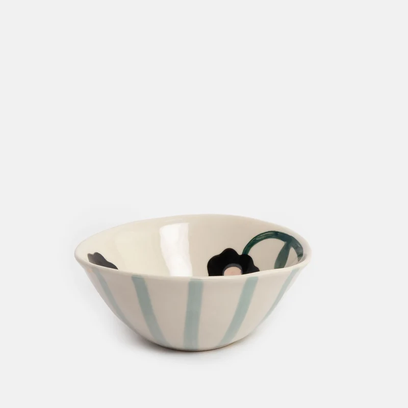 Blue Stripe & Flowers Round Bowl