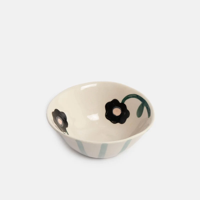 Blue Stripe & Flowers Round Bowl