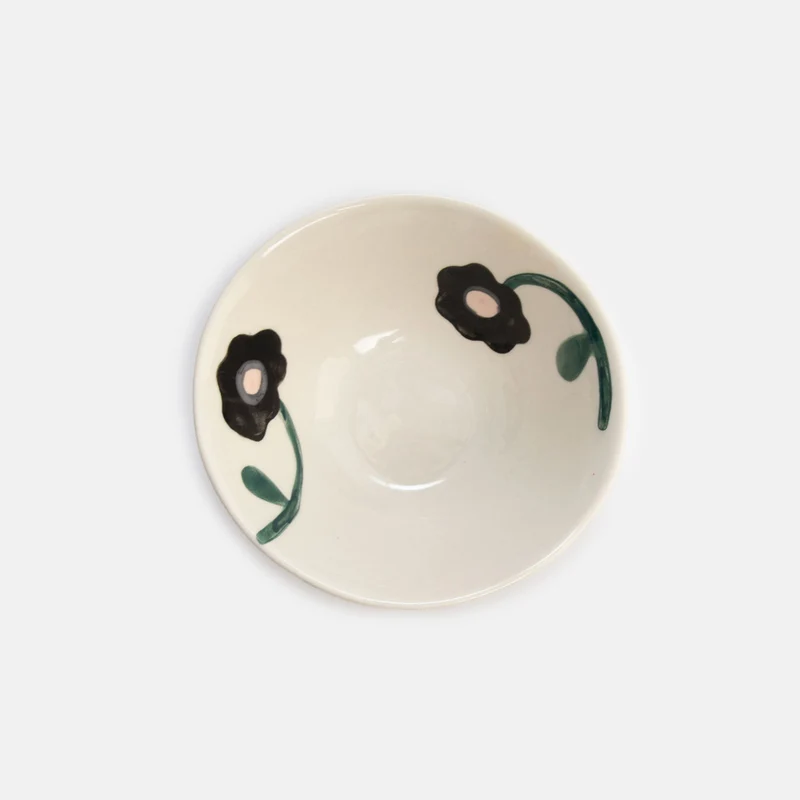 Blue Stripe & Flowers Round Bowl