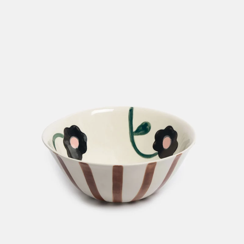 Rust Stripe & Flowers Medium Bowl