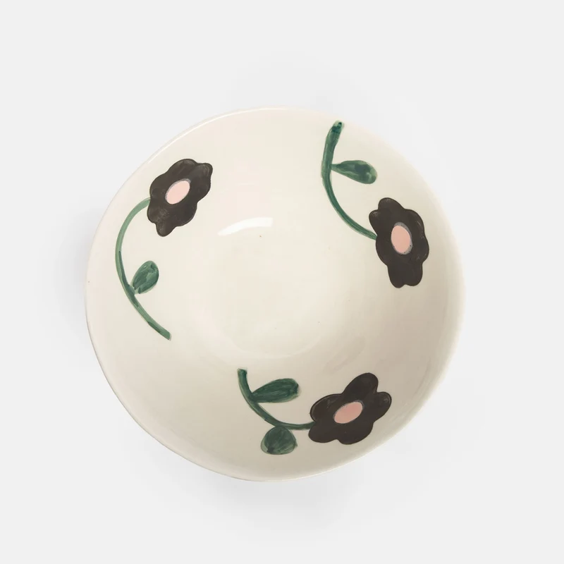 Rust Stripe & Flowers Medium Bowl