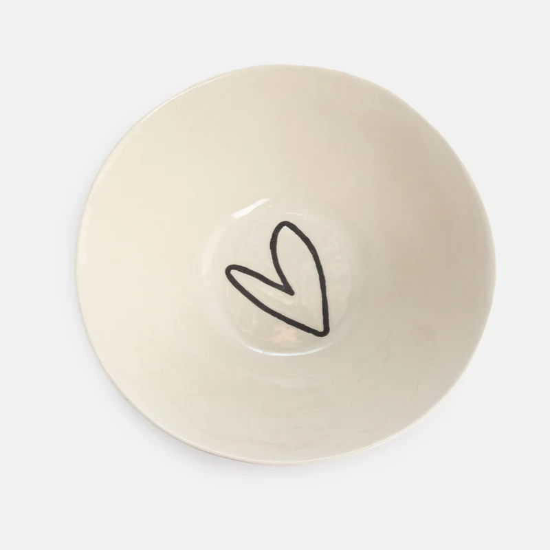 Pink & Dark Green Stripe & Heart Deep Bowl