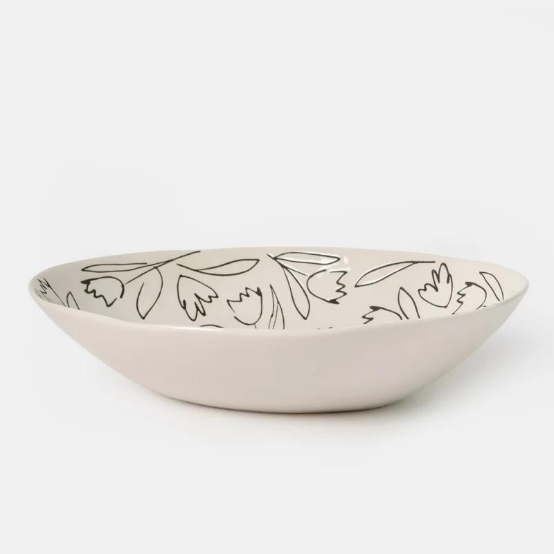 Outline Flowers Oval Serving Dish