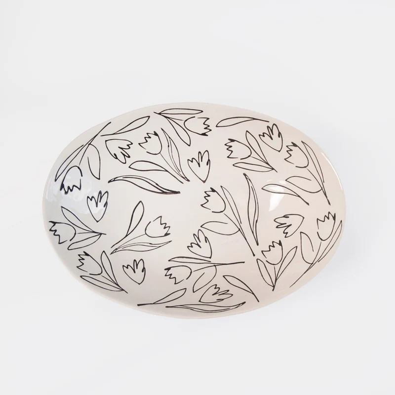 Outline Flowers Oval Serving Dish