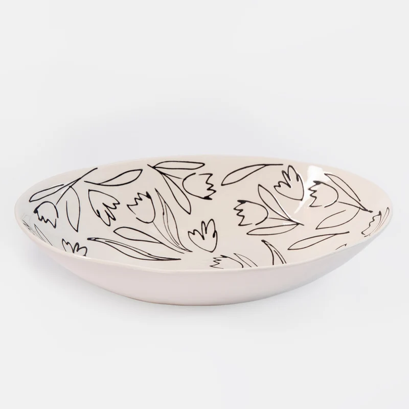 Outline Flowers Oval Serving Dish