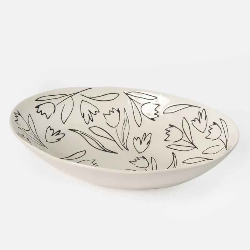 Outline Flowers Oval Serving Dish