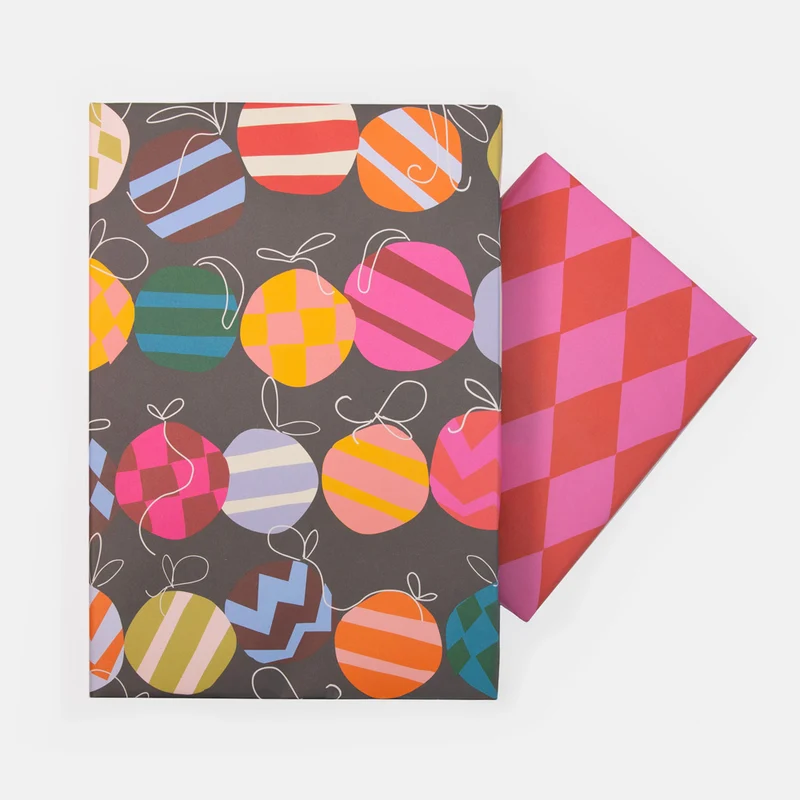 Colourful Baubles / Pink & Red Harlequin Christmas Wrapping Paper