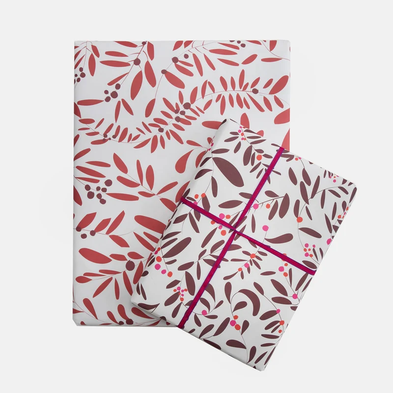 Red/Burgundy Foliage Double Sided Christmas Wrapping Paper