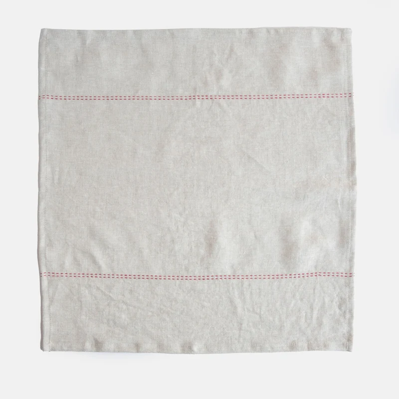 Natural/Red Linen Napkins Set of 4