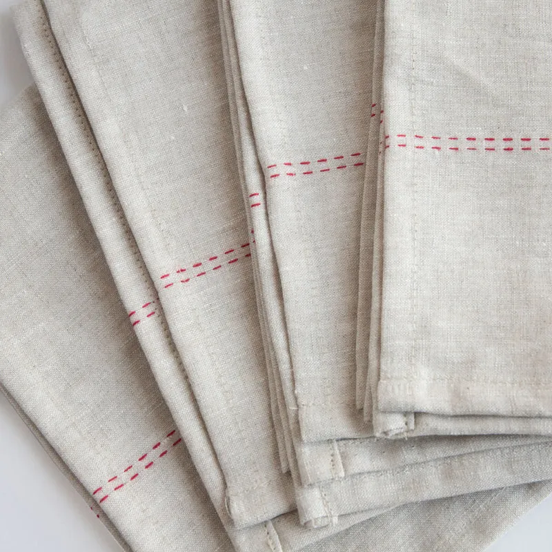 Natural/Red Linen Napkins Set of 4