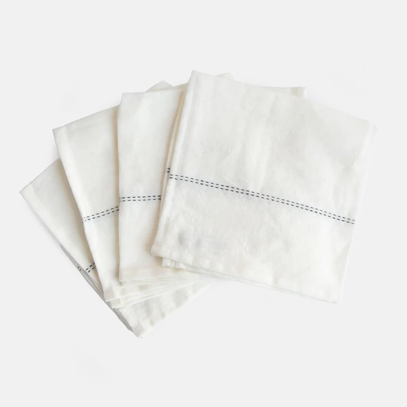 White/Black Linen Napkins Set of 4