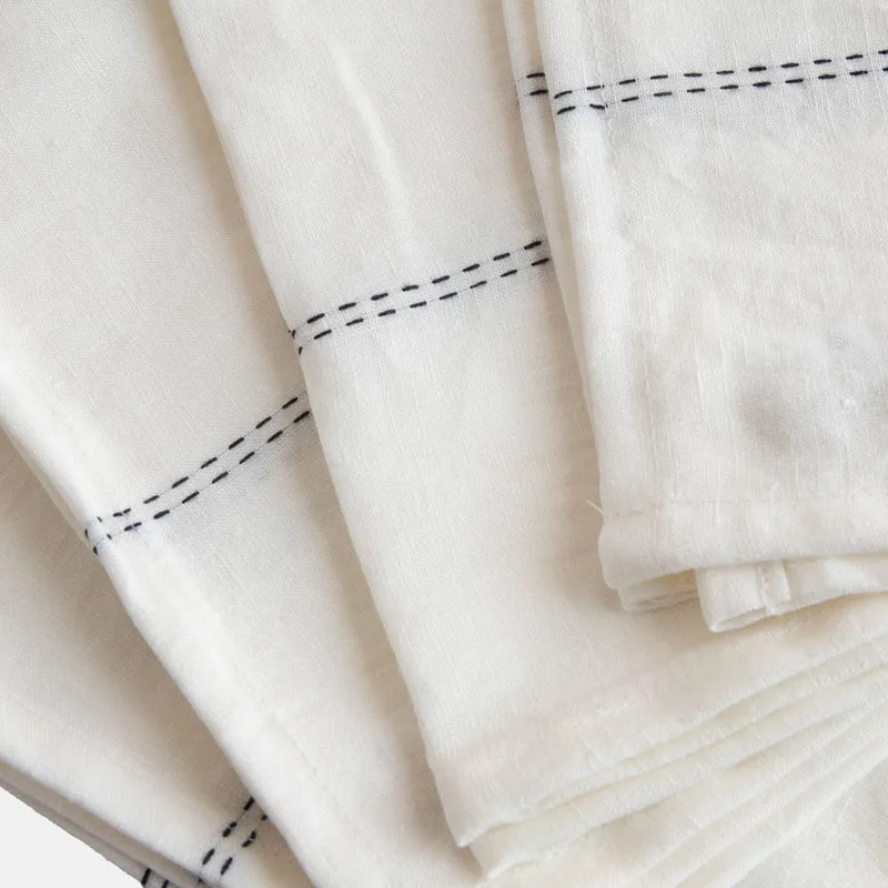 White/Black Linen Napkins Set of 4