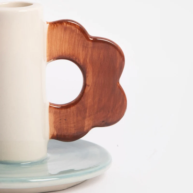 Blue/Brown Flower Stoneware Candle Holder